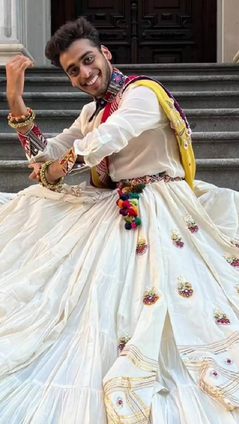 Yellow Navratri Lehenga Choli with White Mens Kurta - Dress me Royal